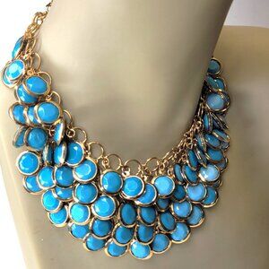 Blue Choker Gold Tone Resin Pendant Fashion Bib Statement Necklace